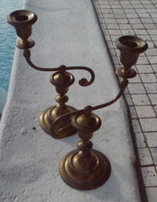 Candle Stick Holder Pair Vntage Brass Ornate Asymmetric Swivel 10.5
