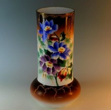 Antique Late 19th Early 20th Cent. Bristol Glass Vase Painted Flower Decoration  picture