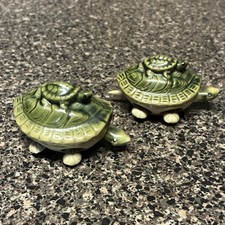 Green Ceramic Turtle Figurines Set of 2 Reptile Animal Figurine Decor 3” picture