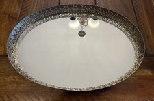 Vtg. MCM Hollywood Regency Oval Mirrored Vanity Tray Gold Tone Filigree Edge picture