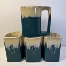 Vintage MCM Rodolpho Padilla Style Green MCM Drip Glaze Signed Set of 4. picture