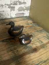 Set Of 2 Vintage Pewter & Brass Duck Lidded Trinket Boxes Crafted in Hong Kong picture