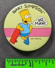 Vintage 1989 Bart Simpson Yo Man Skateboard Pinback Pin picture