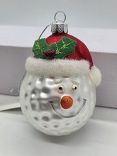 Vintage JS NY Rauch Glass Golf Ball Christmas Ornament Snowman Santa Hat picture