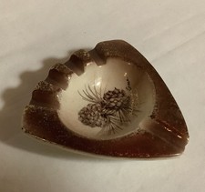 Vintage Yellowstone Park Ashtray Rymes Ceramics Pincone Brown Gold 4.5” W picture