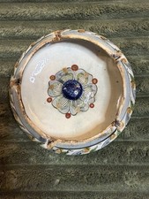 Vintage Ken Edwards Tonala Mexico Pottery Ashtray Blue Floral Signed KE picture