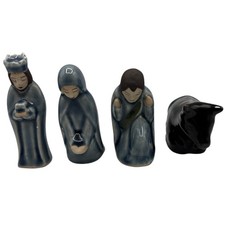 Celadon 4 Blue Crackle Glaze Ceramic Nativity Set  “Thai Holy Birth in Blue” VTG picture
