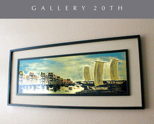 STUNNING METALLIC CITYSCAPE ORIG. ART VTG WALL 50's 60's MID CENTURY SEASCAPE picture