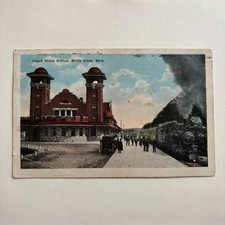 Vintage Postcard Grand Trunk Station Battle Creek Mi Steam Train Depot Railroad picture