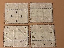 Vintage Madeira Linen Cocktail Napkins Set 8 Hand Embroidered Nautical Imperial picture