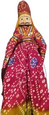 Handmade Doll Folk Art Puppet Hanging Decor Indian Cloth Wood 18x7