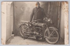 WWI US Army Soldier Motorcycle RPPC Harley Davidson F J c1917-18 France picture