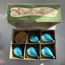 5 Vintage MCM West Germany 3.25” Pear Shape Rounded Tear Drop Glass Ornament Box picture