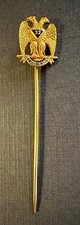 Vintage 14 K Gold Masonic 32nd Degree Double Eagle Stickpin by Schwartz picture