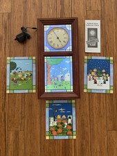 Vtg Danbury Mint Peanuts Snoopy Lighted Stained Glass Clock 4 Seasons Complete picture