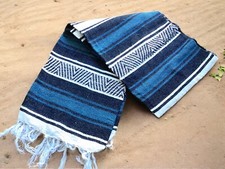 **SALE** Mexican Falsa Blanket Wholesale. Teal Handwoven X-Large Yoga Mat Throw. picture