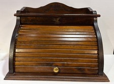 Vintage wooden Roll Top Bread Box  Rustic with farmhouse styling  picture