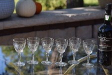 6 Vintage Etched Port Wine Glasses - Dessert Wine Cordials ~ 1960's, 4 oz Glass picture