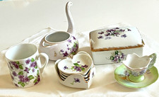 Vintage Lot of 5 Purple Violet Floral Design Ceramic/Porcelain Items picture