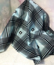 Vintage Designer ORGANDY Semi Sheer Fabric 9+ Yds Turquoise & Black BEAUTIFUL 🩵 picture