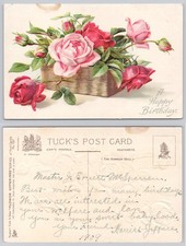 Raphael Tuck Embossed Birthday Roses Postcard 1909 Flower Offerings Series picture