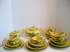 VINTAGE ITALY POTTERY YELLOW & GREEN 20 Pc TEA/COFFEE/DESSERT SET ~ HANDPAINTED picture