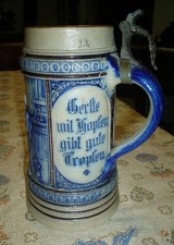 Beautiful Large Antique German Blue and White Stoneware Stein picture