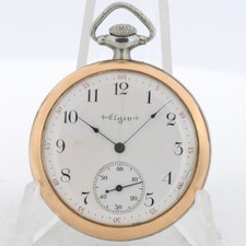 Vintage 16s 1927 Elgin Locomotive Two Tone 7 Jewel Pocket Watch 291 USA picture