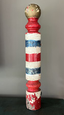 ATQ. PRIMITIVE LATE 19th CENTURY WOOD BARBER POLE HAND TURNED & PAINTED 24 3/4