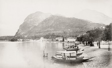 Menaggio Lake Como Italy Boats Lakeside Mountains Gondolas Vtg. Photo 19thC. picture