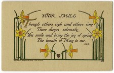 Volland 1909 ARTS & CRAFTS Postcard Poem YOUR SMILE Daffodil Flower Border picture