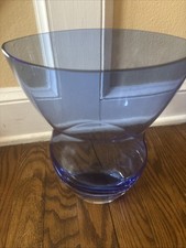 Vintage Cobalt Blue Glass Oval  Vase 11”x8.5” Thick Weight Heavy picture
