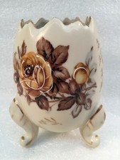 Vintage Porcelain INARCO Beige/Chocolate Brown Roses Footed Cracked Egg Vase picture