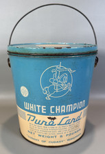Vtg White Champion Pure Lard Can 8 Lb Cudahy Wisconsin Blue Cream 8