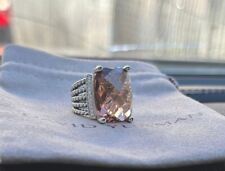 David Yurman Sterling Silver 20x15mm Wheaton Ring Morganite & Diamond Sz 6 picture