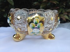 BOHEMIA QUEEN LACE HAND 24% LEAD CRYSTAL 18K GOLD ENAMEL  FOOTED BOWL 6