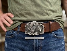 Vintage Siskiyou Belt Buckle Howling Wolf At Moon Western 1989 Big Cowboy picture