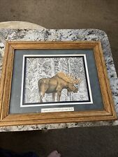 Vintage 1993 Butler Winter Moose Picture With Wooden Frame picture
