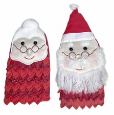 Santa and Ms Clause Oven Mit Christmas Decor Vintage Cotton picture