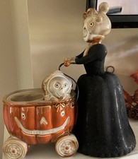 RETIRED Yankee Candle Boney Bunch 2008 Wife Baby Pumpkin Carriage 9” Tea Light picture