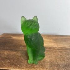 Vintage Mosser Glass Emerald Green Satin Sitting Kitten picture