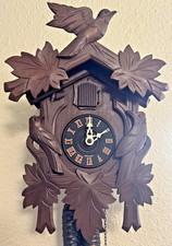 VERY NICE LARGE ANTIQUE DEEP CARVED BLACK FOREST 3 BIRD TRADITIONAL CUCKOO CLOCK picture