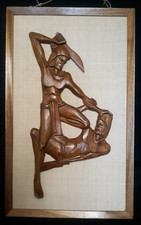 Mid Century Modern WITCO Walnut On Canvas Tiki Framed Jungle Wall Hanging picture
