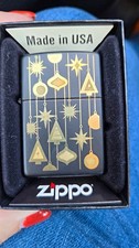 Zippo Black Matte Black & Gold Holiday Ornaments Geometric Lighter Made in USA picture