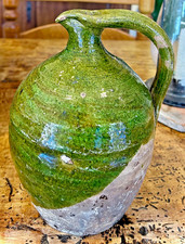 FRENCH ANTIQUE POTTERY EARTHENWARE GLAZE TERRACOTTA CONFIT POT CERAMIC PITCHER picture