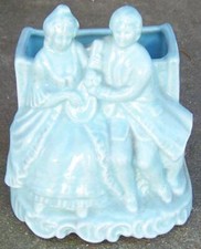 Blue Pottery Colonial Courting Couple Planter Vintage Decorative picture