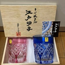 Kagami Crystal Edo Kiriko rock pair Glass Blue & Pink picture