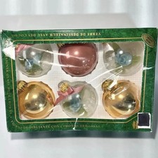 Vintage Krebs Hand Blown Glass Bulb Ornaments Dusty Rose Flower Mixed Set of 6 picture