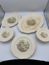 Vintage 1930s Edwin M Knowles Cremelace China Lot Cottage Scene Platters Plates picture