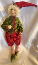 Victorian Style 18” Posable Elf Velvet Holly Berry Bell Christmas Figure Doll picture